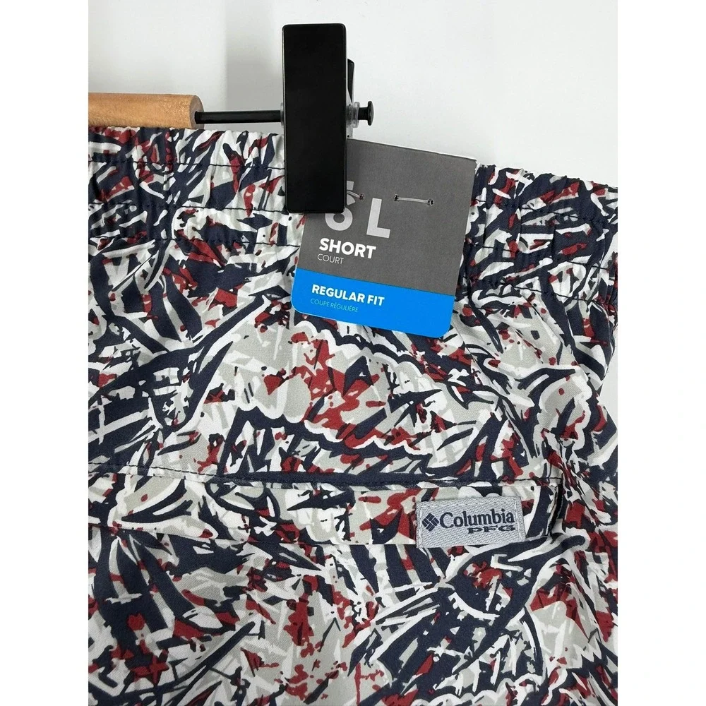 Columbia PFG Rambler Printed Water Shorts Mens L Navy Red Abstract 6